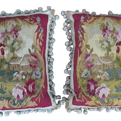 PAIR OF PETIT POINT ROOSTER PILLOWS