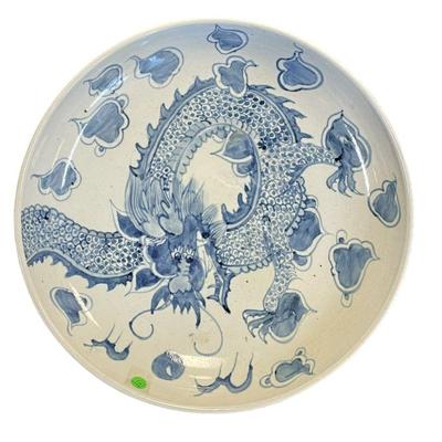 LARGE ANTIQUE QING DYNASTY DRAGON CHARGER