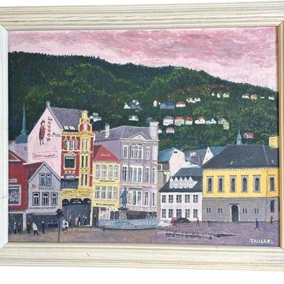 MID CENTURY BERGEN NORWAY FOLK ART PAINTING