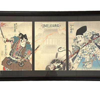 KUNICHIKA (1835-1900) JAPANESE TRIPTYCH WOODBLOCK
