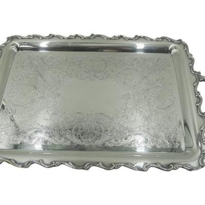 LARGE ORNATE SILVERPLATE FOOTED TRAY