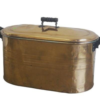 LARGE ANTIQUE COPPER TUB W GLASS INSERT