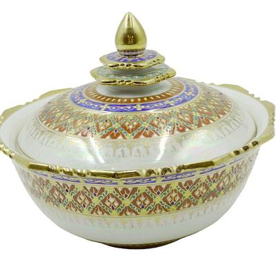 THAI BENJARONG HANDPAINTED COVERED RICE BOWL