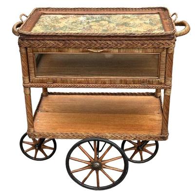 HEYWOOD WAKEFIELD WICKER SERVING CART
