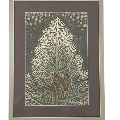 RARE SHIRO KASAMATSU BIRDS & TREE WOODBLOCK