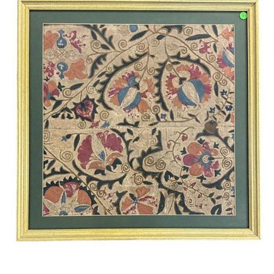 A 19TH CENTURY UZBEKISTAN SUZANI EMBROIDERED TEXTILE