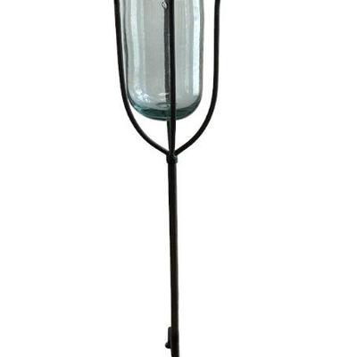 FLOOR WROUGHT IRON CANDLE STAND W BLOWN GLASS CENTER