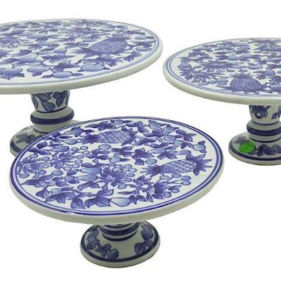 3 BLUE & WHITE CAKE STANDS PINEAPPLES