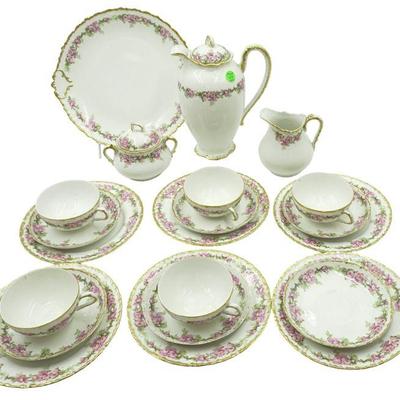 21 PC ANTIQUE LIMOGES CHOCOLATE POT & SET