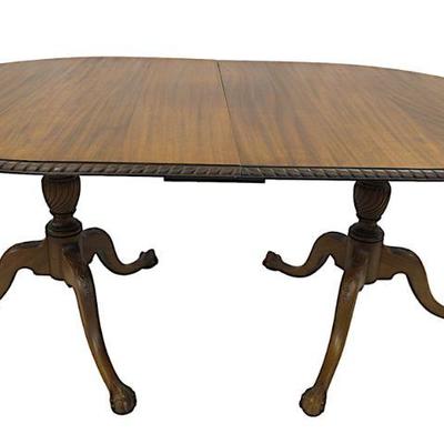 ANTIQUE 1903 PAINE CLAW FOOT DUAL PEDESTAL DINING ROOM TABLE