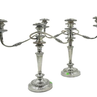 ANTIQUE PAIR OF SILVER ON COPPER CANDELABRA