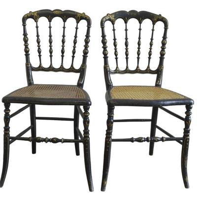 PAIR ANTIQUE EBONIZED FRENCH SIDE CHAIRS