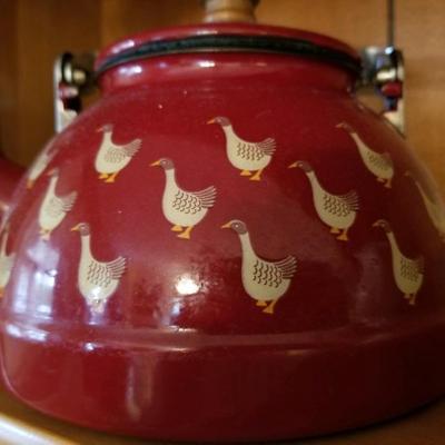 Enamel tea kettle/geese