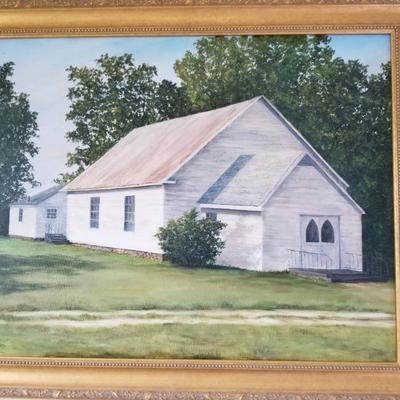 Oil on canvas, landscape/church