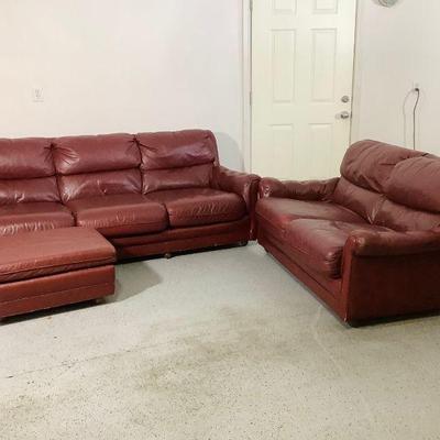 NIAB807 Burnt Red, Leather Sofa And Loveseat	Deep Red leather sofa and loveseat from Classic Leather company. Sofa measures approximately...