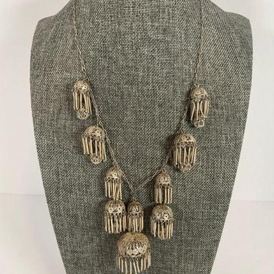 Vintage  Entruscan Silver Filagree Tassle Necklace