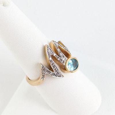 14K Yellow Gold Aquamarine & Diamond Ring