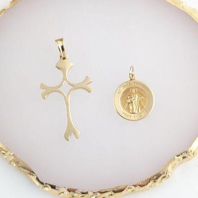 14K Yellow Gold Cross Pendant and St. Jude Thaddeus Pendant/Charm