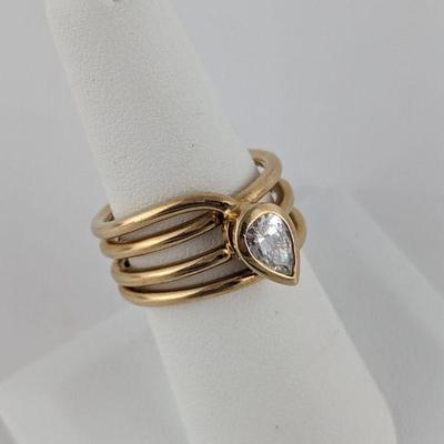 10K Yellow Gold Pear Shape CZ Spiral Ring