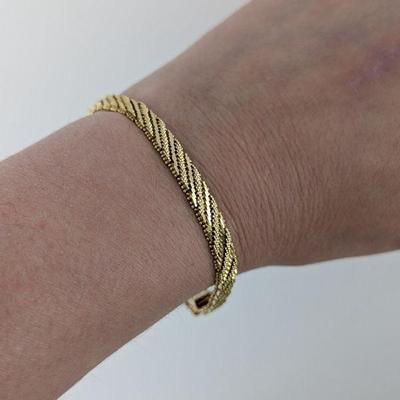 14K Yellow Gold Woven Chain Link Riccio Style Bracelet