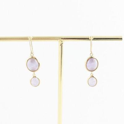 World Wide Imports 14K Yellow Gold Drop Earrings with Lavender Chalcedony Cabochons