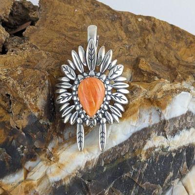 American West by Relios Inc. Carolyn Pollack Sterling Silver Orange Spiny Oyster Headdress Pendant