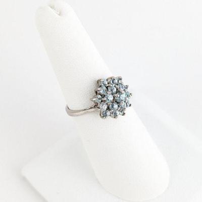 Aquamarine & Sterling Silver Art Deco Style Cluster Ring