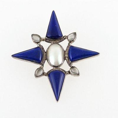 Sajen Sterling Silver Lapis, Mother of Pearl & Moonstone Brooch/Pendant