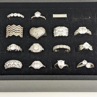  Lot of 15 Sterling Silver & CZ Rings