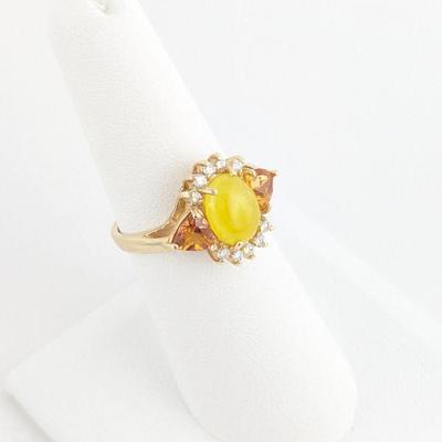 World Wide Imports 14K Yellow Gold Diamond, Citrine & Yellow Smithsonite Ring