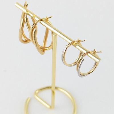 14K Two-Tone Gold Hoop Earrings & 14K Yellow Gold Double Hoop Earrings