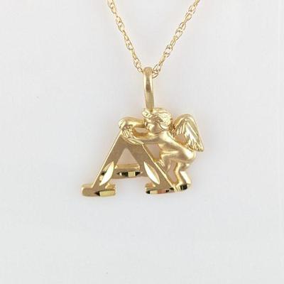 Michael Anthony 14K Yellow Gold Initial Letter A with Cherub Pendant