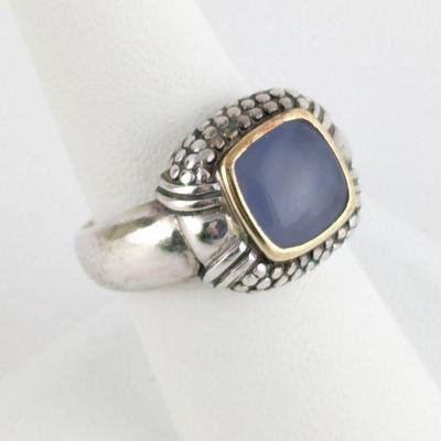 Blue Chalcedony & Sterling Silver with 14K Accent Ring