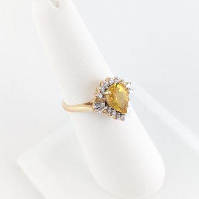 14K Yellow Gold Diamond & Lemon Citrine Ring