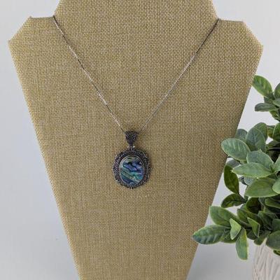 Artisan Crafted Oval Abalone Doublet Pendant in Sterling Silver on Sterling Chain