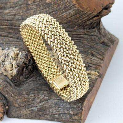 14K Yellow Gold Wide Thick Woven Bracelet
