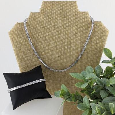 Michael Valitutti Sterling Silver and CZ Matching Necklace & Bracelet Set