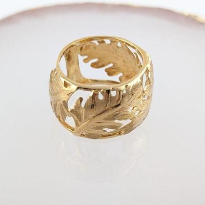 14K Yellow Gold Leaf Filigree Ring
