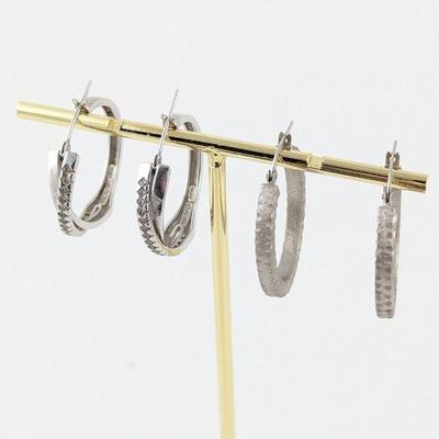 14K White Gold B&M Hoop Earrings & 14K White Gold & Diamond Earrings