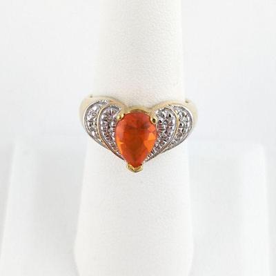 18K Yellow Gold Diamond & Mexican Fire Opal Ring