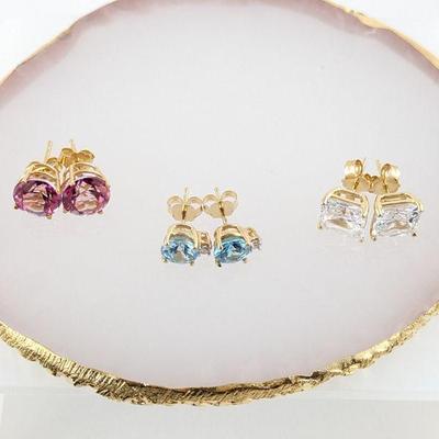 14K Yellow Gold, Moisonnite & Colored CZ Earrings