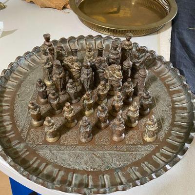 Brass and copper chess set