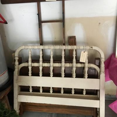 painted twin spool twin bed $59
pair of twin headboards and ladder $20