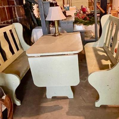 Original 1922 Inglenook bench and table set made specifically for Chevy Houses