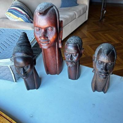 Vtg Signed ISAKA Hand Carved Wood Sculpture African Art Head Statue Figure Bust