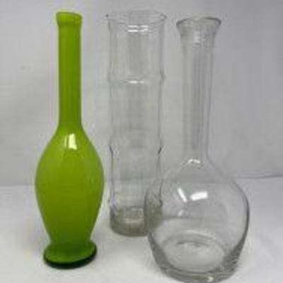 Trio of Slender Glass Vintage Vases