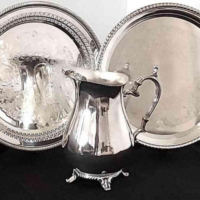 William Rogers Silverplated Water Pitcher & Trays (2)
