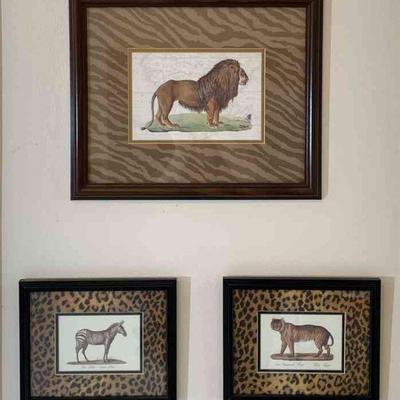 Animal Print Framed Lion * Zebra * Tiger Vintage Look Pictures
