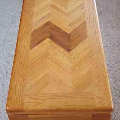 Oak Sofa/Entryway Table With Herringbone/Chevron Inlayed Top
