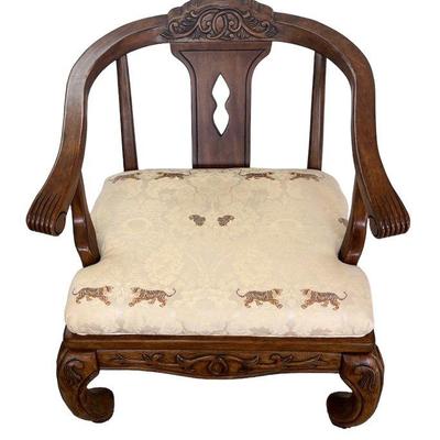 Stunning Ming Dynasty Style Chinoiserie Throne Chair * Silk Fabric Depicting Tigers * Amazing!
